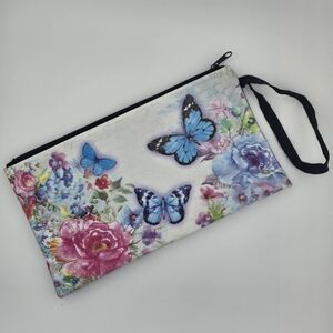 Butterflies and Flowers Makeup Bag with Wrist Strap